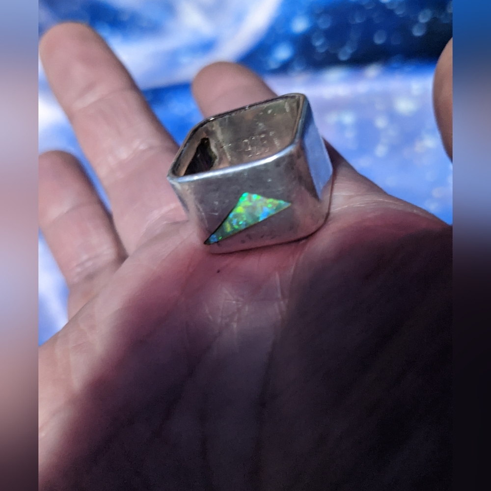 Unique Sterling Silver Square Ring With Opal *Siz… - image 3